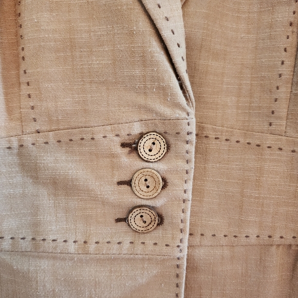 STUDIO 1940 Taupe button front jacket with dark brown stitch trim accent. Size S - Picture 3 of 4